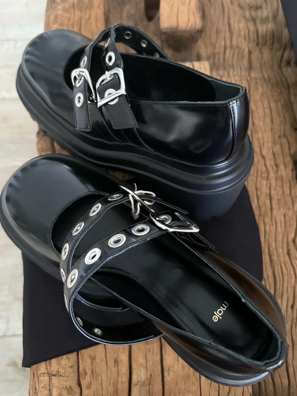 MAJE Women’s Black Platform Mary Jane Shoes with Buckle Straps